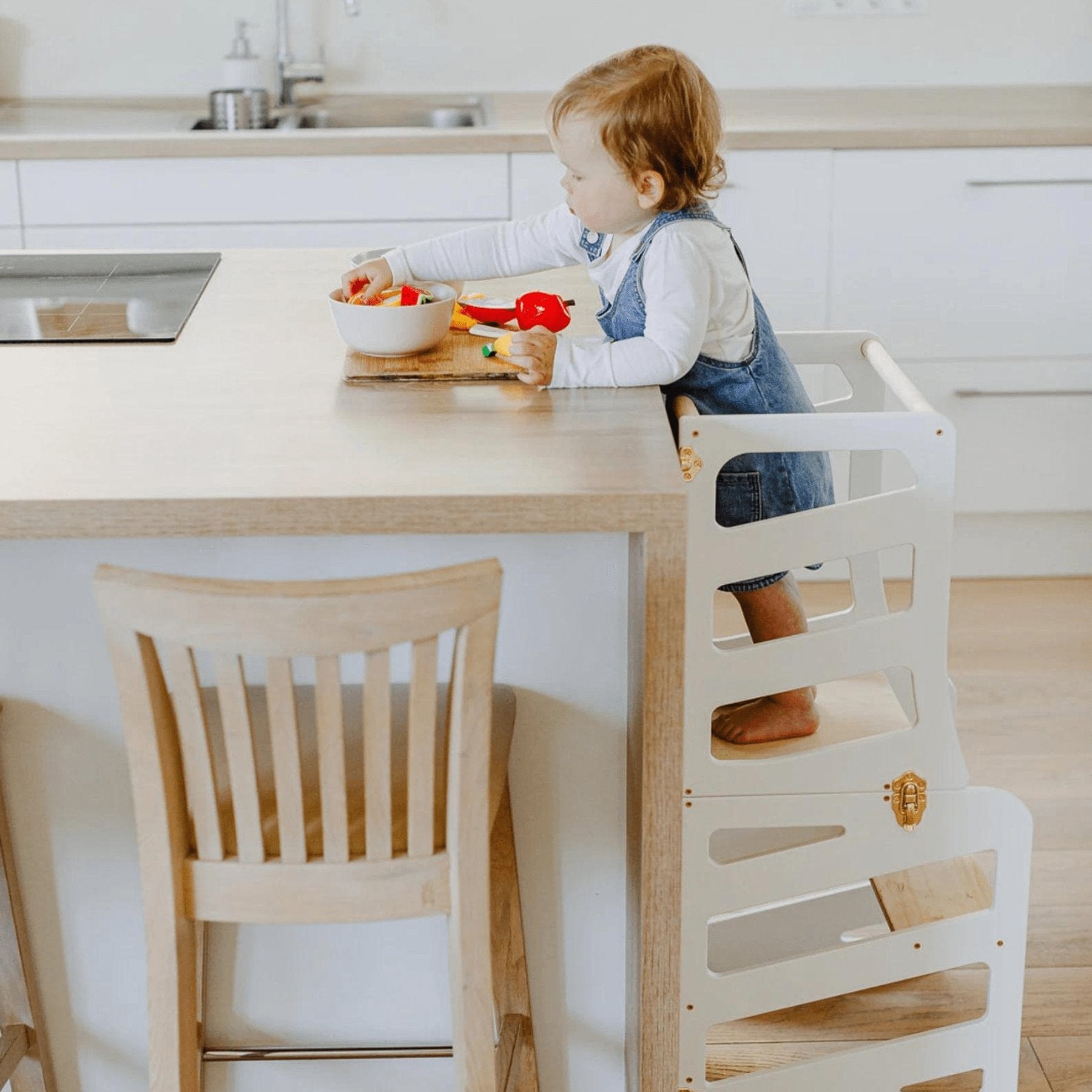 3in1 Lernturm Learning Tower Weiß Lernturm mit Rutsche und Stuhl - LeoBabys