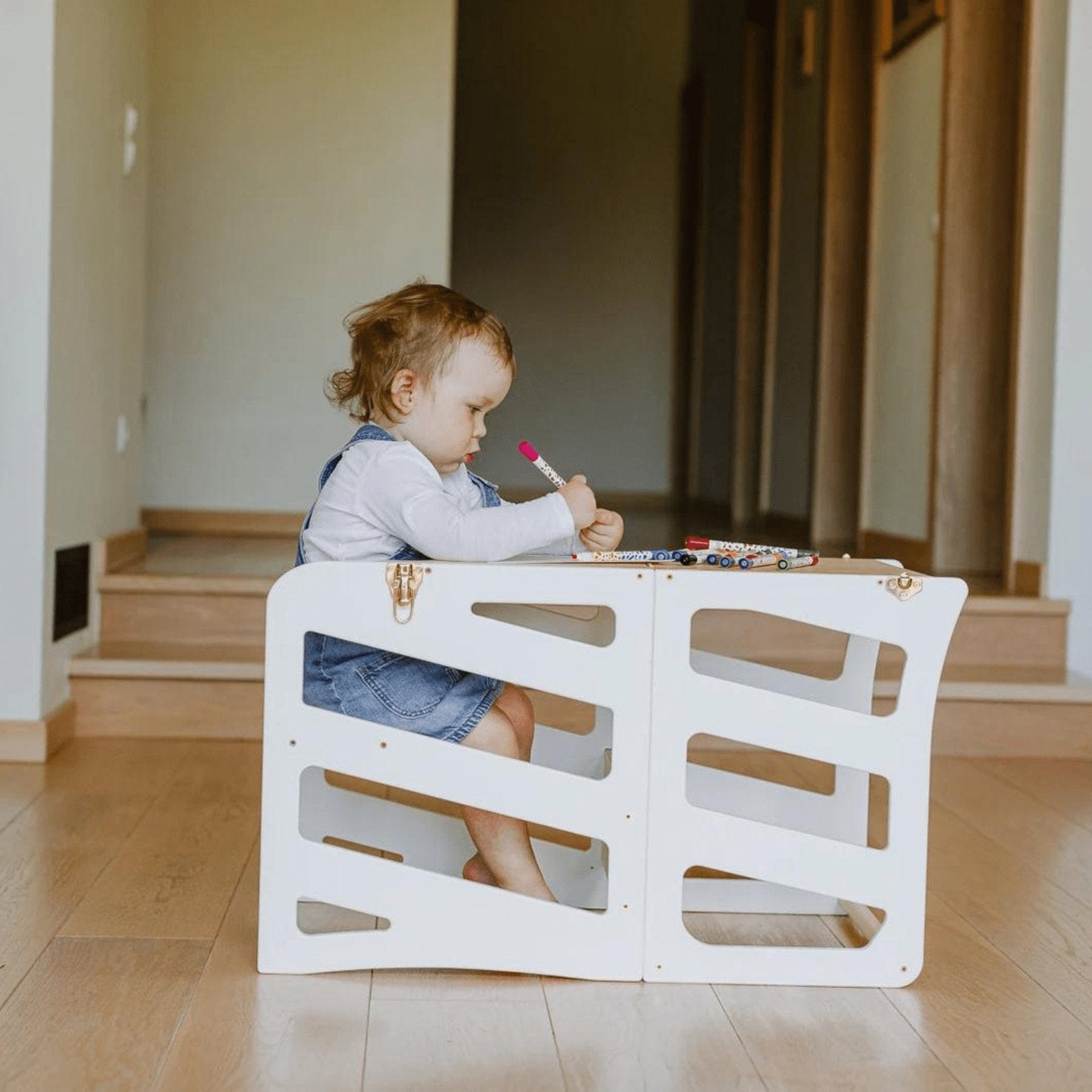 3in1 Lernturm Learning Tower Weiß Lernturm mit Rutsche und Stuhl - LeoBabys