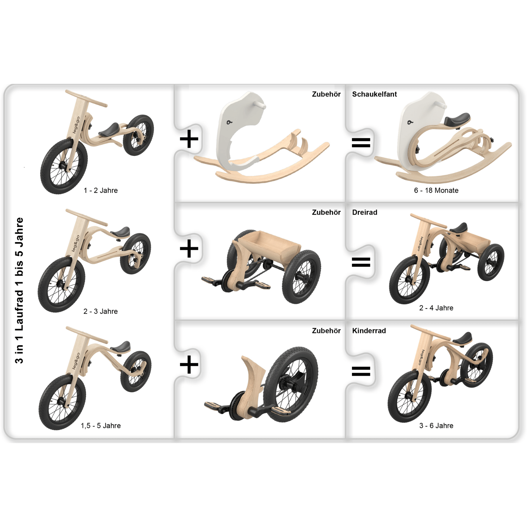 Balance Bike 3in1 Laufrad aus Holz