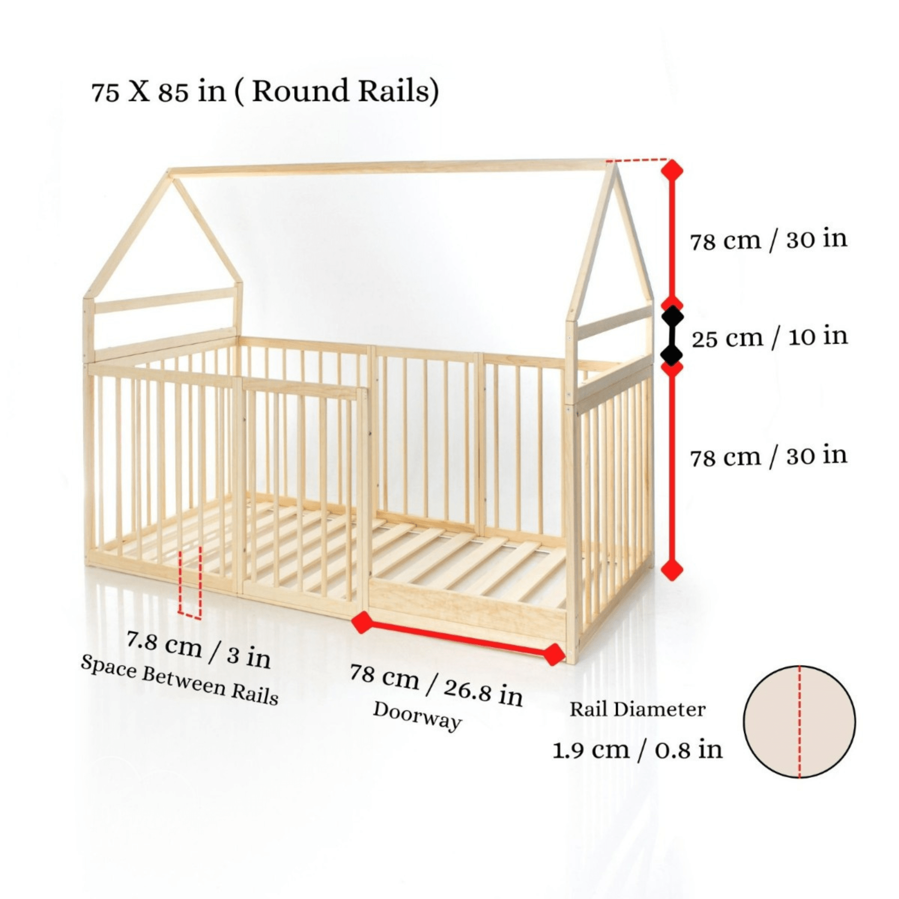 Bodenbett Montessori Hausbett mit Tür Holz - LeoBabys