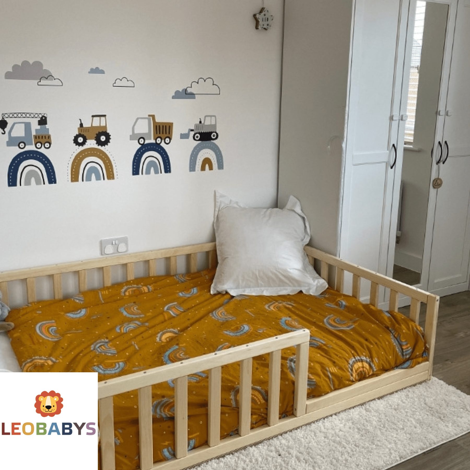 Bodenbett Kinderbett Babybett Gitterbett - Kleinkindgeländer flach